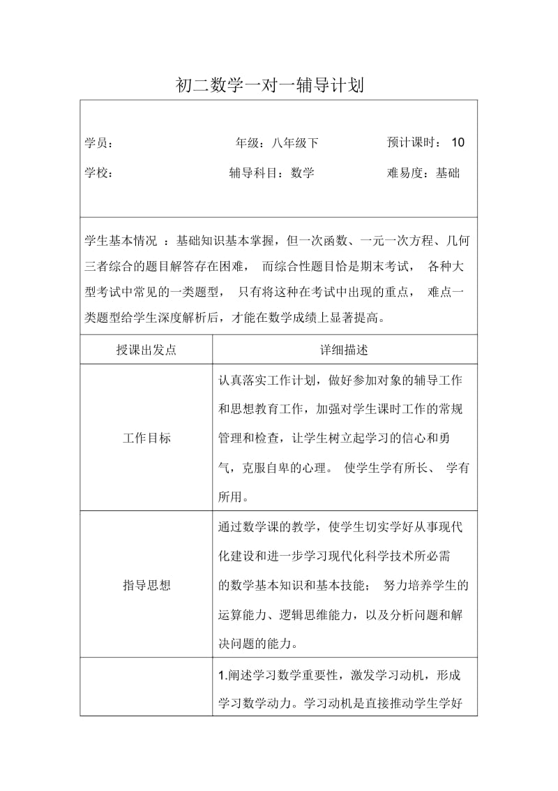 初二数学一对一辅导计划.docx_第1页