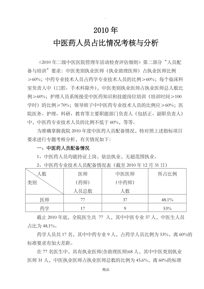 中医医院201x年中医药人员占比情况考核与分析.doc_第1页