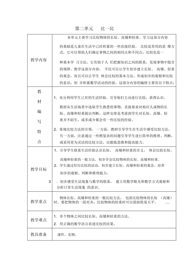 一年级上数学教案-第二单元比一比苏教版(2014年秋).docx_第1页