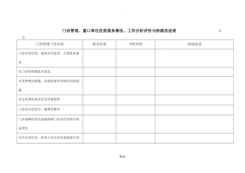 门诊管理工作分析评价与持续改进表.doc_第1页