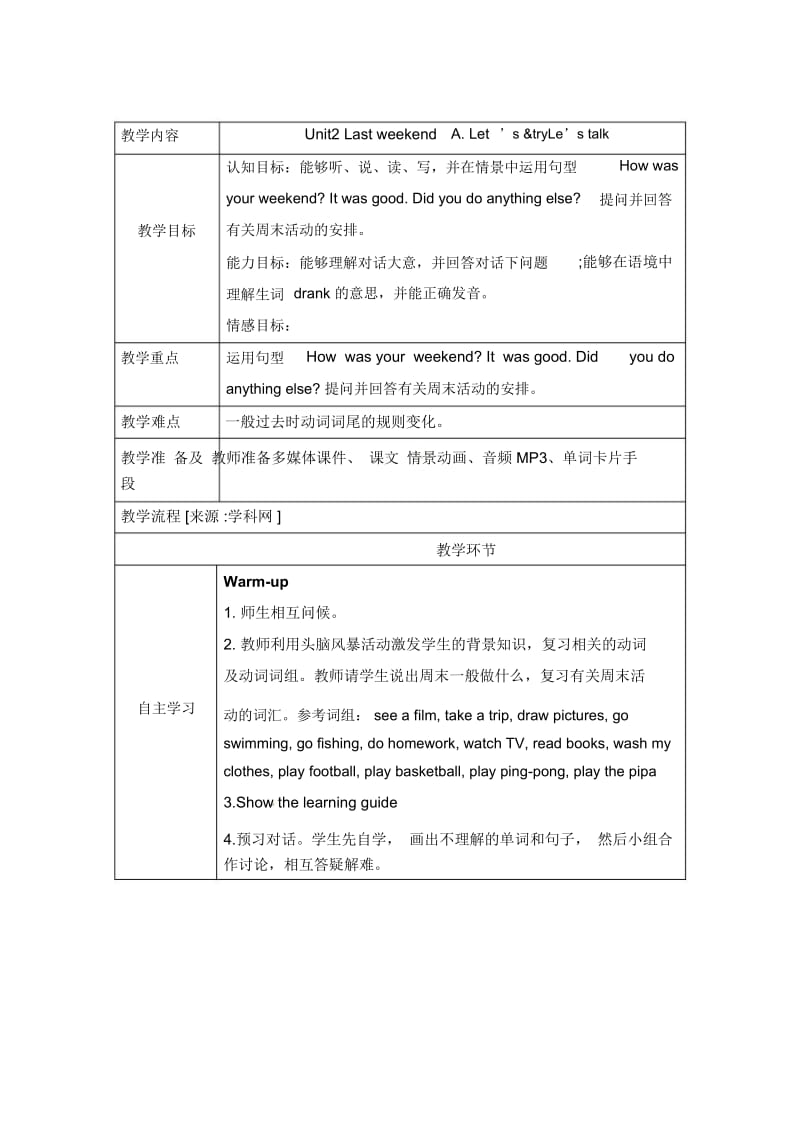 六年级下册英语导学案-Unit2第1课时人教PEP(2014秋).docx_第1页