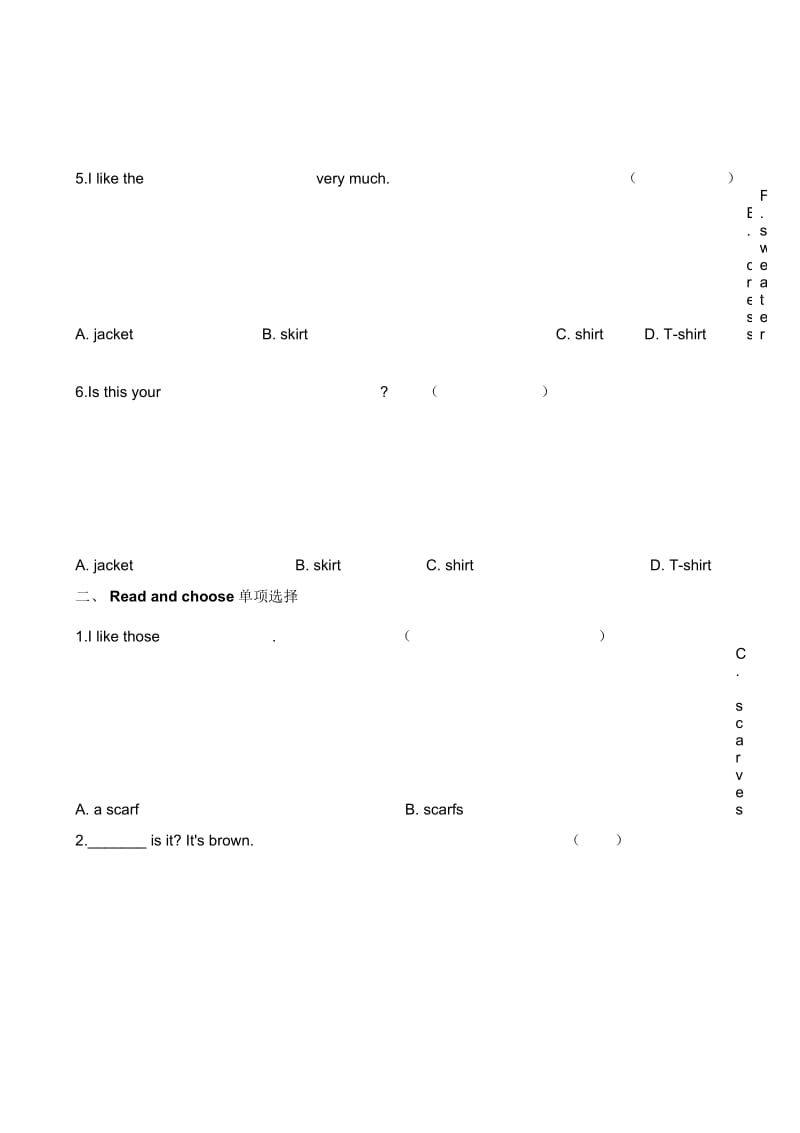 四年级下册英语一课一练-Unit5MyclothesPartB∣人教(2014秋)(含解析).docx_第2页