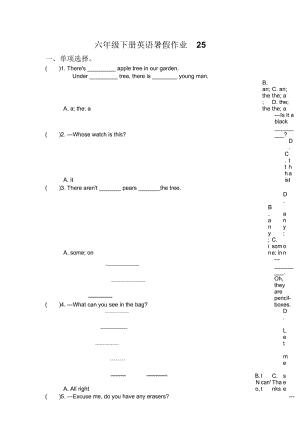 六六年级下册英语试题-暑假作业25(无答案)全国通用.docx