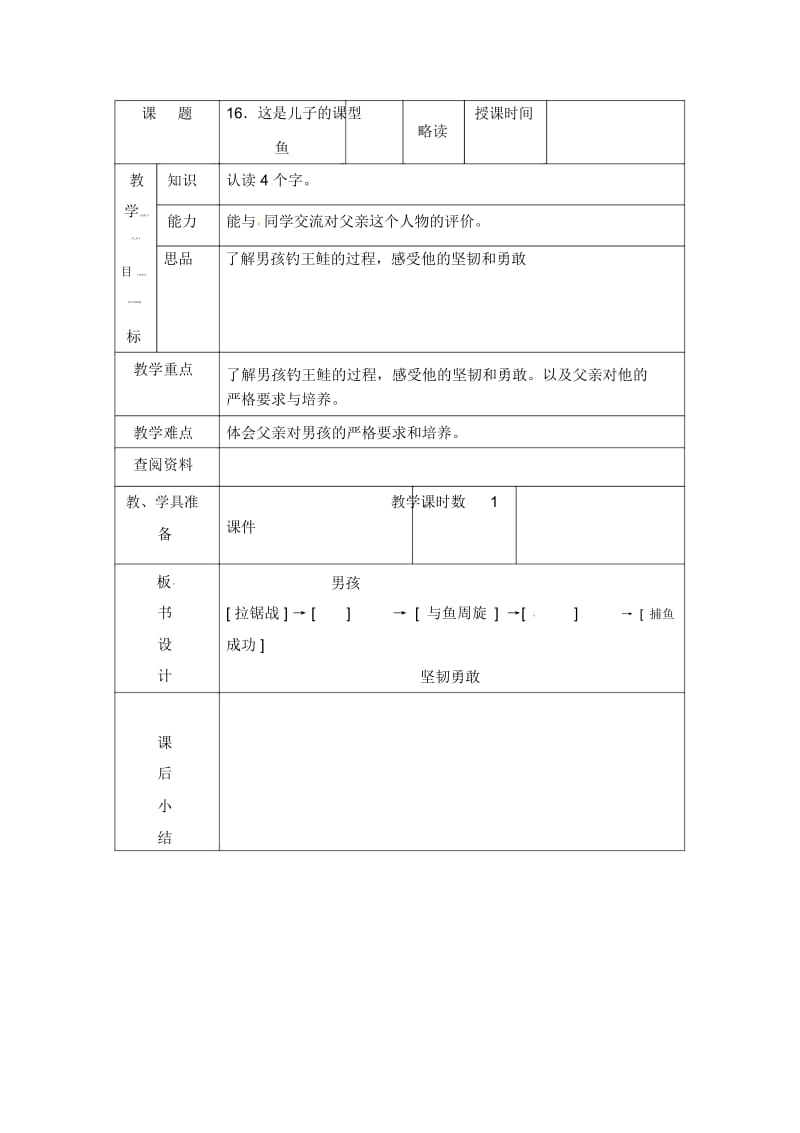 五年级下册语文教案-16.这是儿子的鱼北京版.docx_第1页