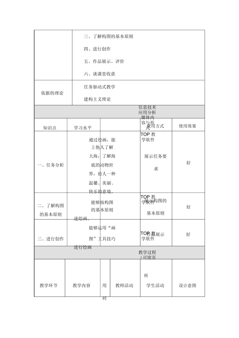 六年级下信息技术教学设计-美丽的海底世界吉教版.docx_第2页