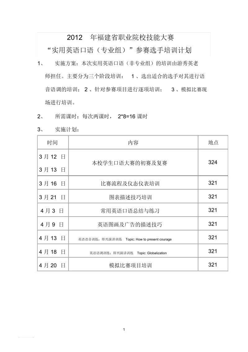 英语口语大赛(专业组)培训计划.docx_第1页