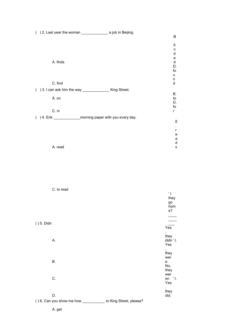 新概念英语第一册Lesson73-74练习题(无答案).docx_第2页