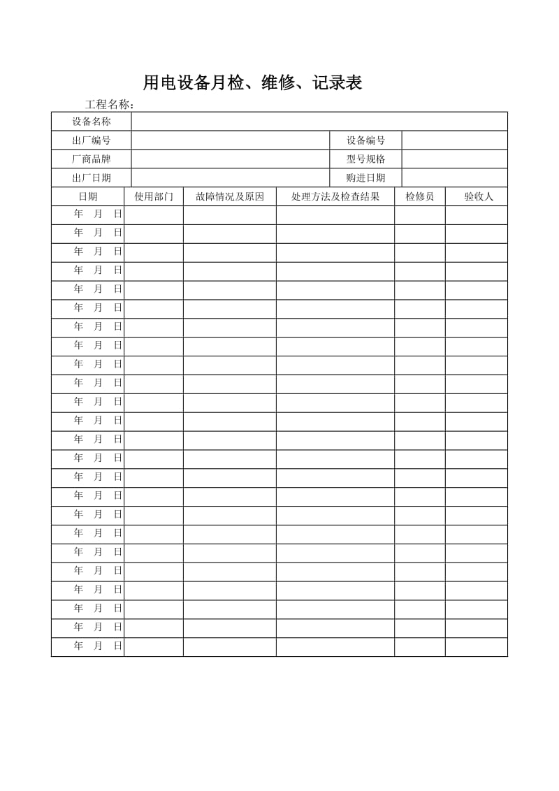 用电设备安装、月检、维修、拆除记录表.doc_第1页