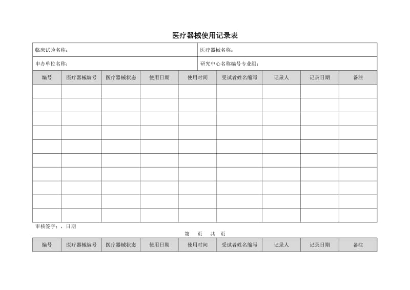 医疗器械使用记录表.doc_第1页