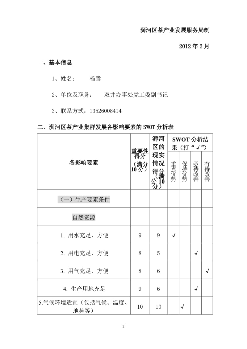 0130：浉河区茶叶产业集群发展SWOT分析调查问卷.doc_第2页