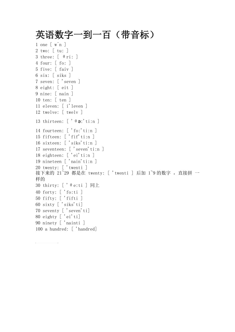 英语数字1-100带音标.doc_第1页