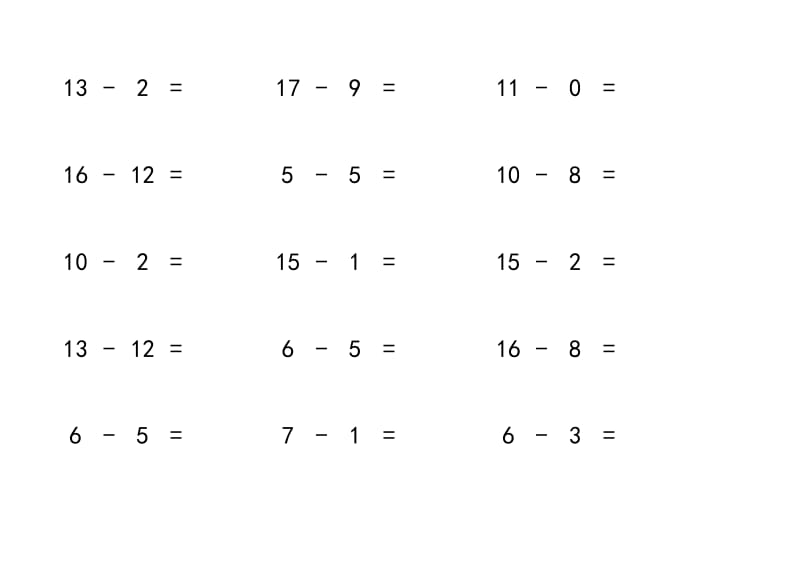 幼儿园学前班 20以内减法(每页20题,直接打印).doc_第3页