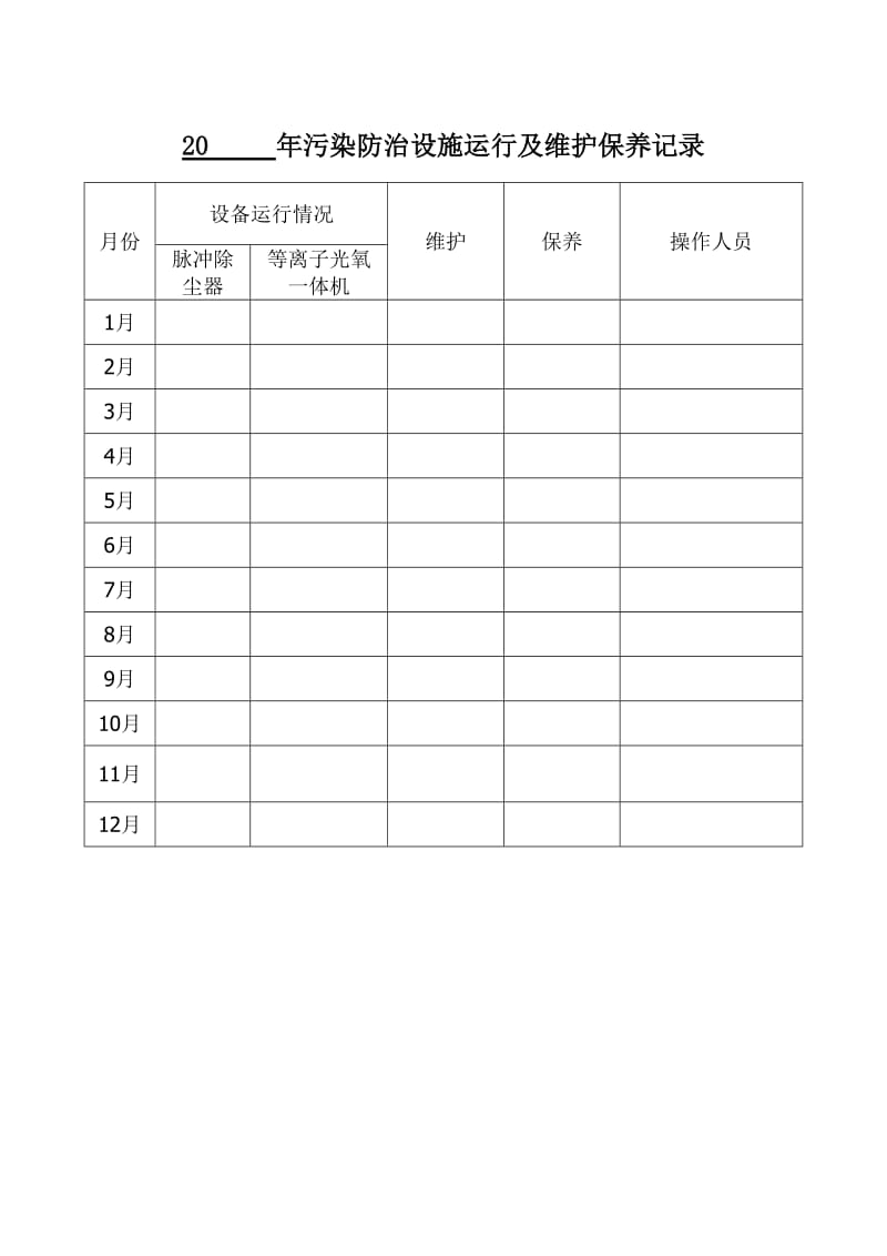 污染防治设施运行保养记录表.doc_第1页