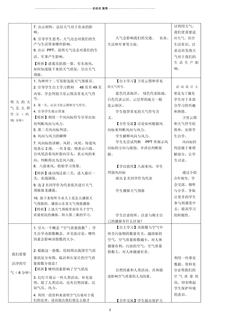 初中七年级地理上册第三章第一节多变的天气名师公开课优质教案(新版)新人教版.docx_第2页