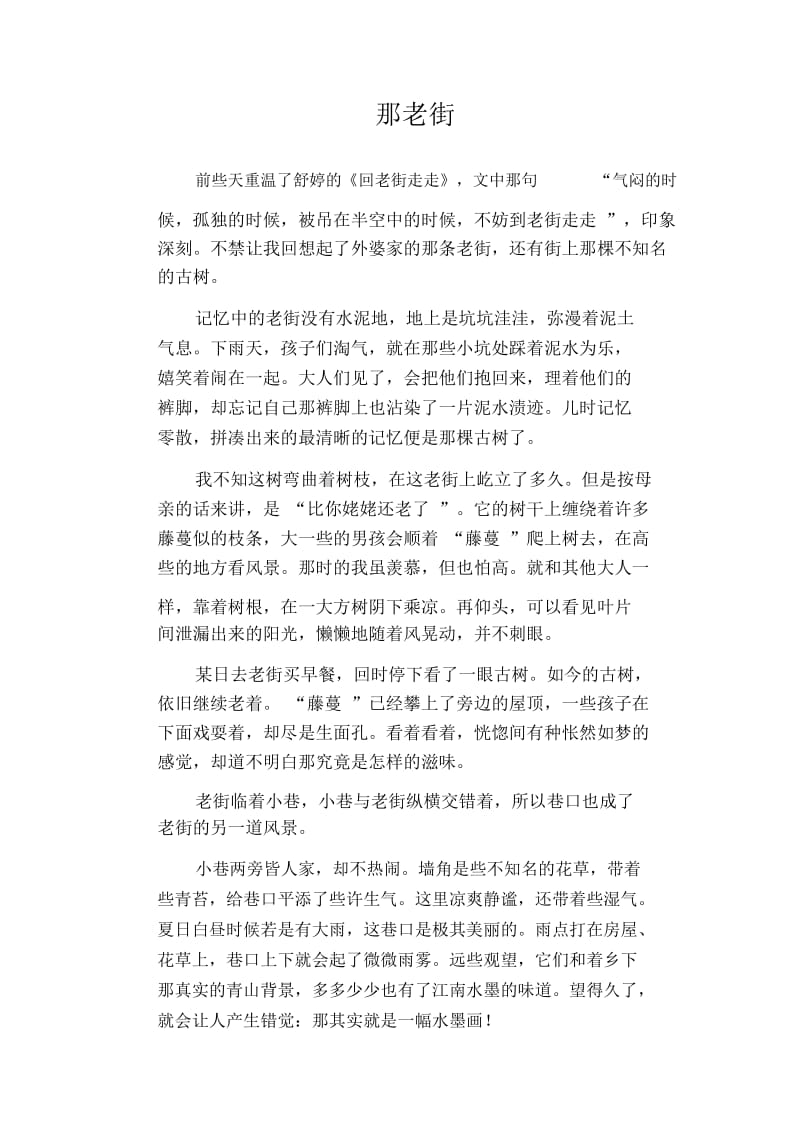 初中生满分作文：那老街.docx_第1页