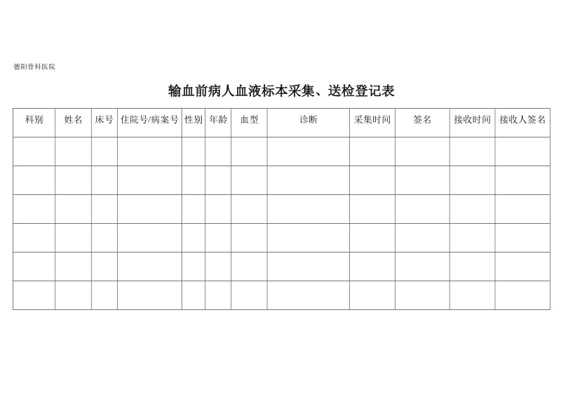 输血前病人血液标本采集、送检登记表;.doc_第1页