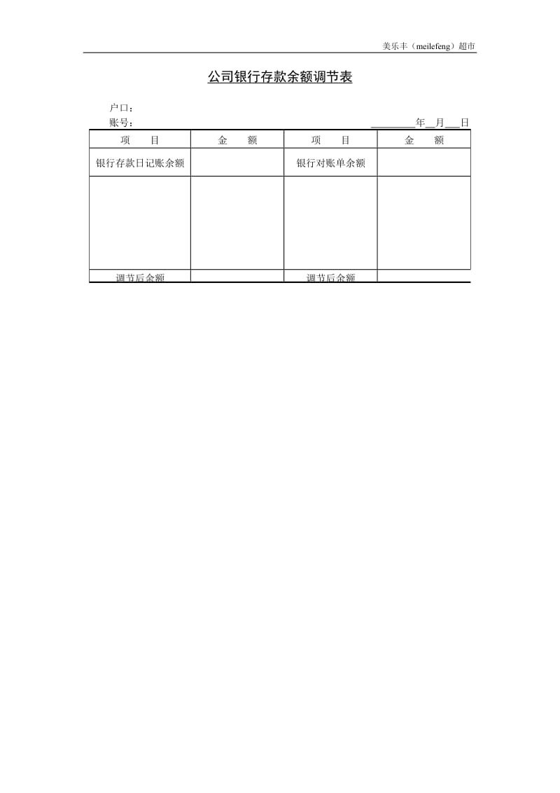 湘西土家族苗族自治州美乐丰区块链无人超市公司银行存款余额调节表;.docx_第1页