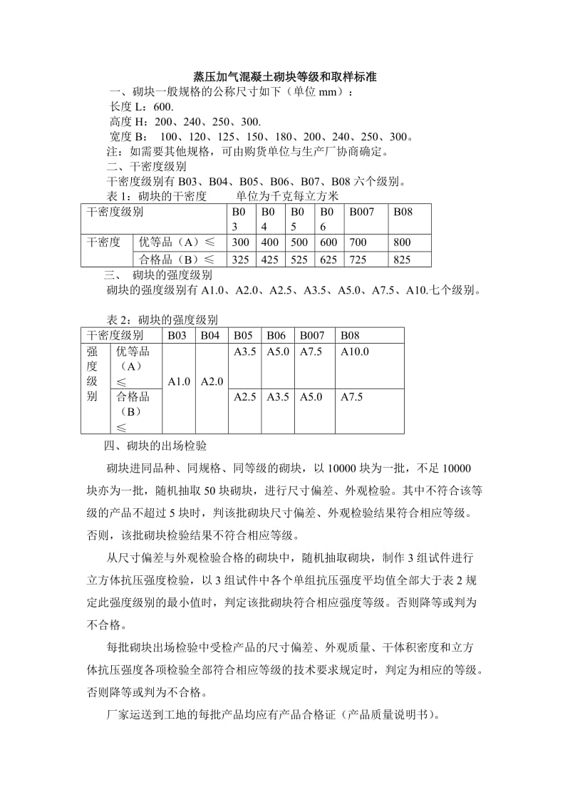 蒸压加气混凝土砌块等级和取样标准;.docx_第1页