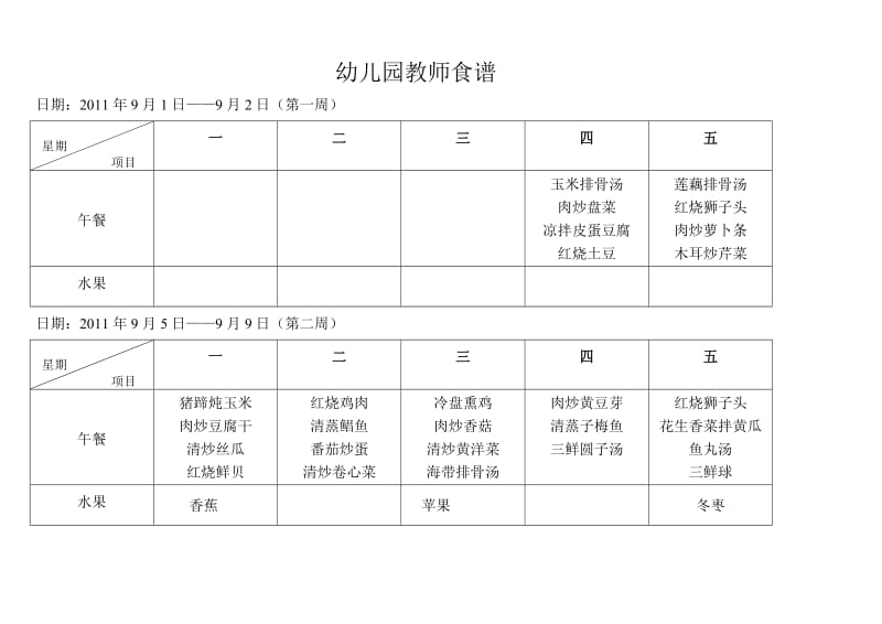 幼儿园教职工食谱;.docx_第1页