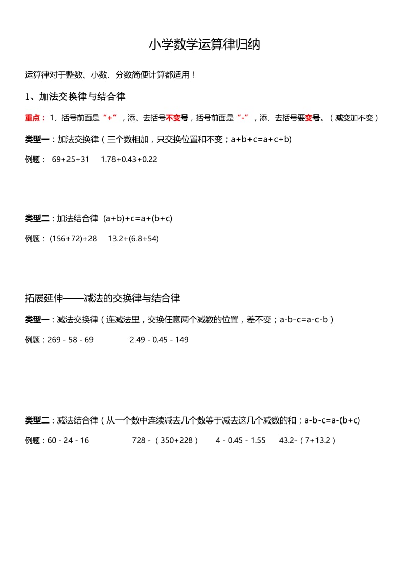 小学数学整数小数运算律归纳.doc_第1页