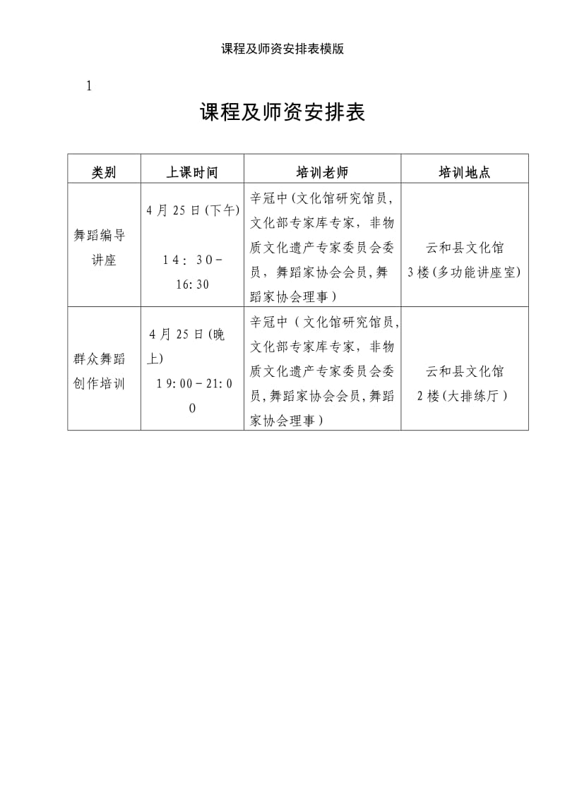 课程及师资安排表模版.doc_第1页