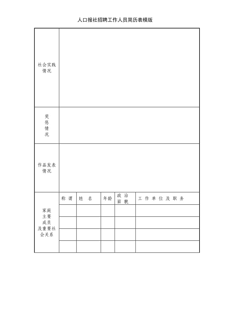 人口报社招聘工作人员简历表模版.doc_第2页