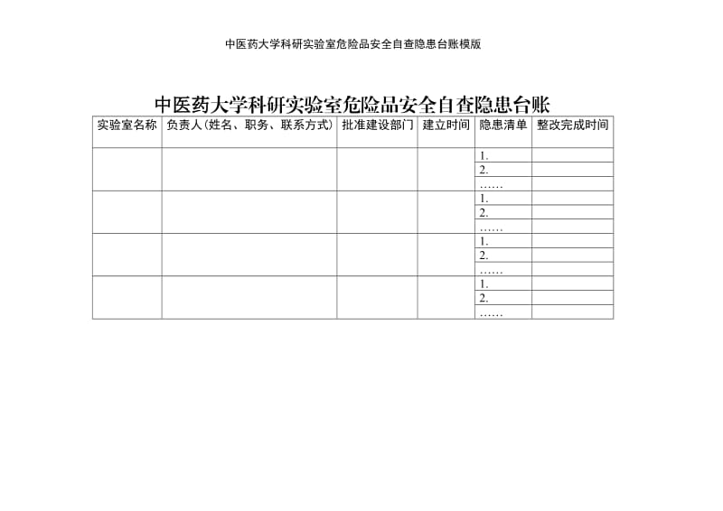 中医药大学科研实验室危险品安全自查隐患台账模版.doc_第1页