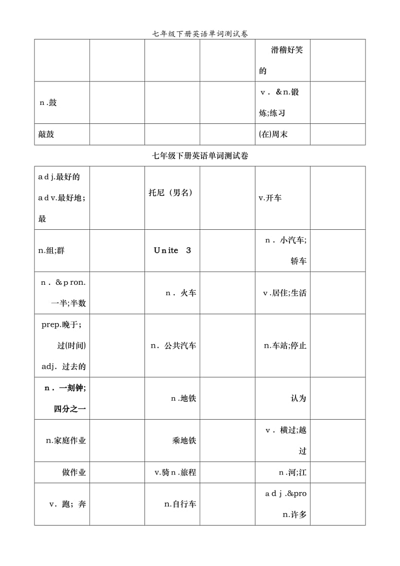 七年级下册英语单词测试卷.doc_第3页