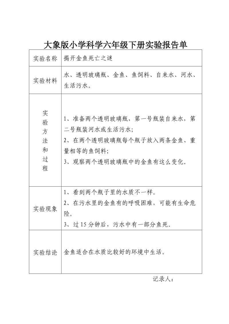 大象版小学科学六年级下册实验报告单;.doc_第1页