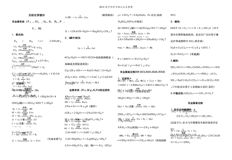 2012高中化学方程式大全整理.doc_第1页