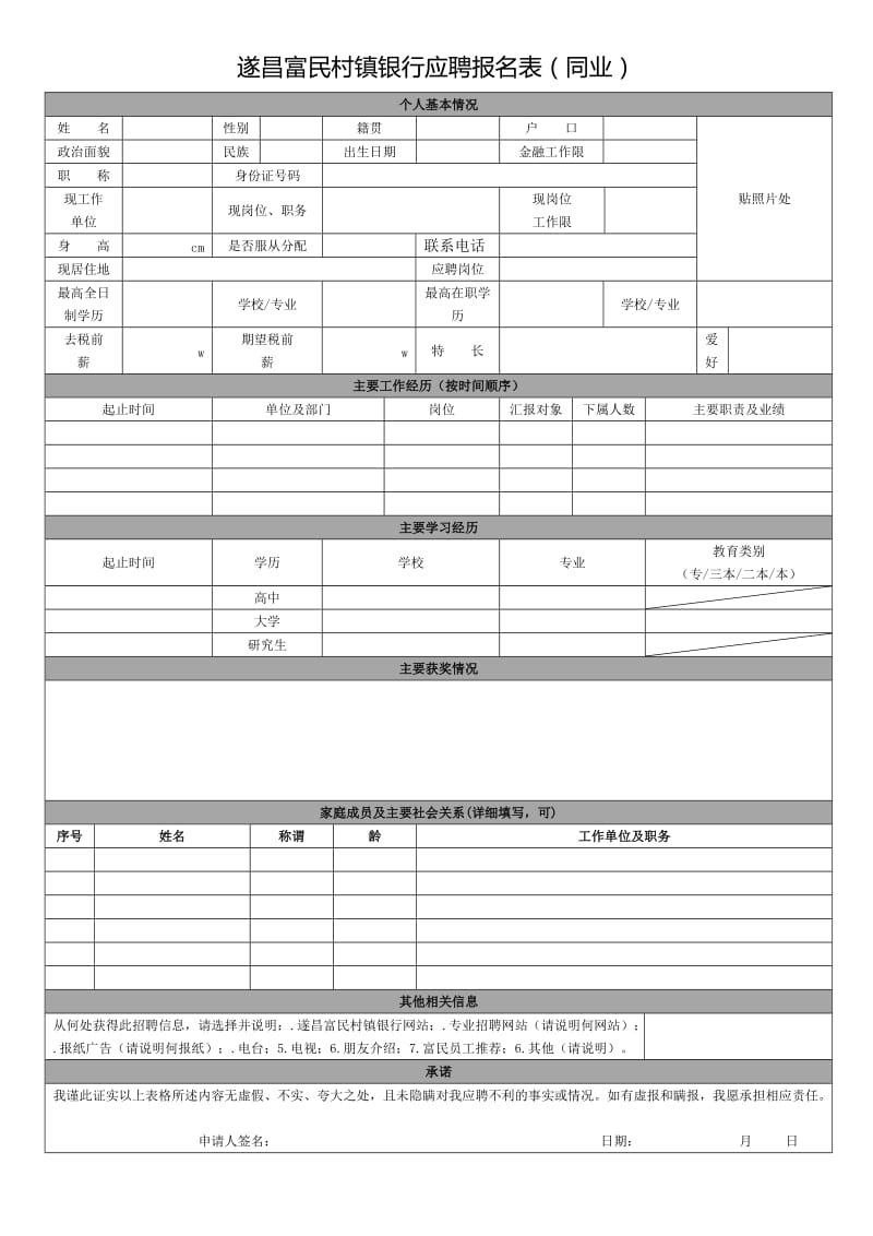 遂昌富民村镇银行应聘报名表同业.doc_第1页