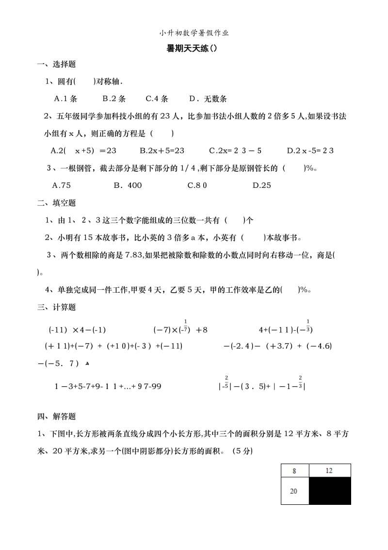 小升初数学暑假作业.doc_第1页