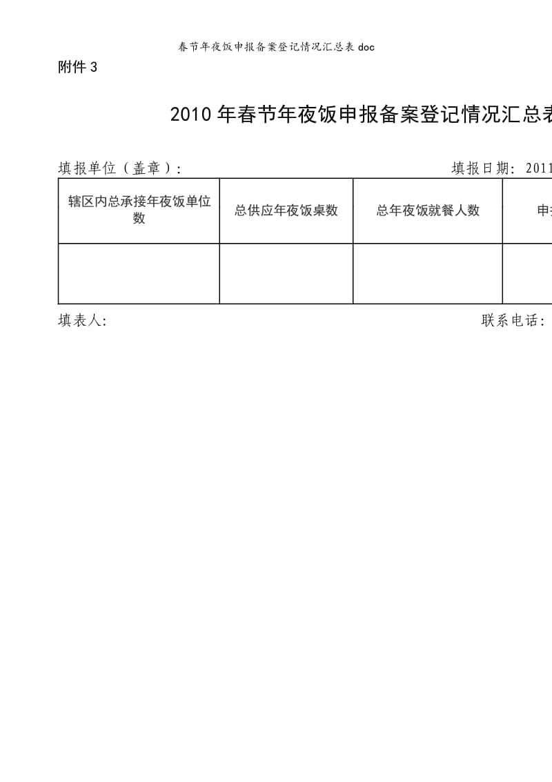 春节年夜饭申报备案登记情况汇总表doc.doc_第1页