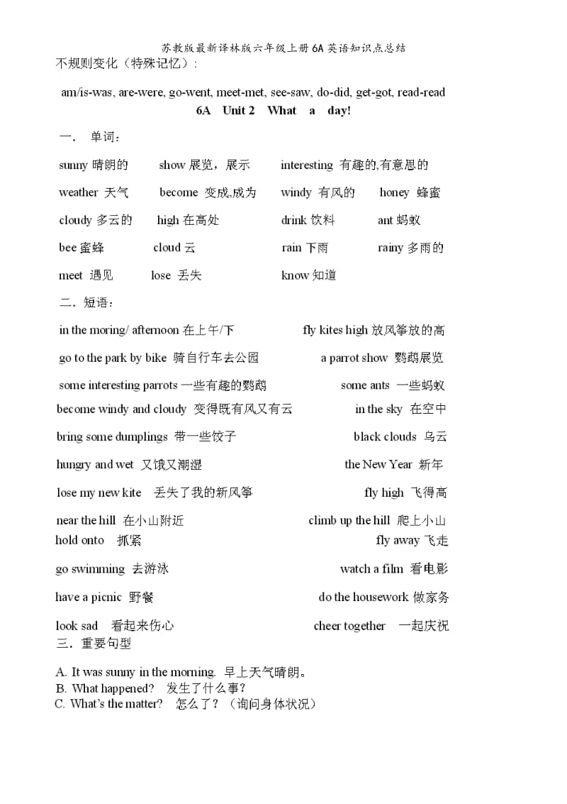 苏教版最新译林版六年级上册6A英语知识点总结.doc_第3页