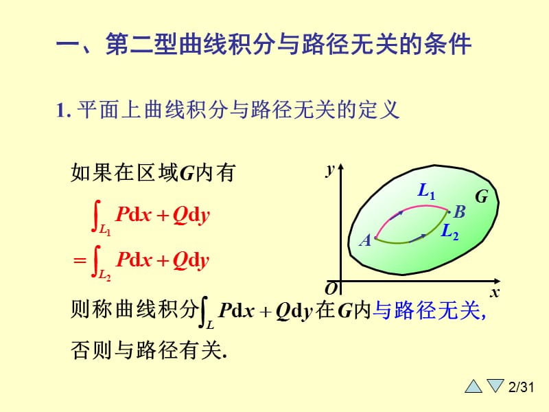 大学课件 高等数学 下学期 9-3(2)(曲线积分与路径的无关性).ppt_第2页