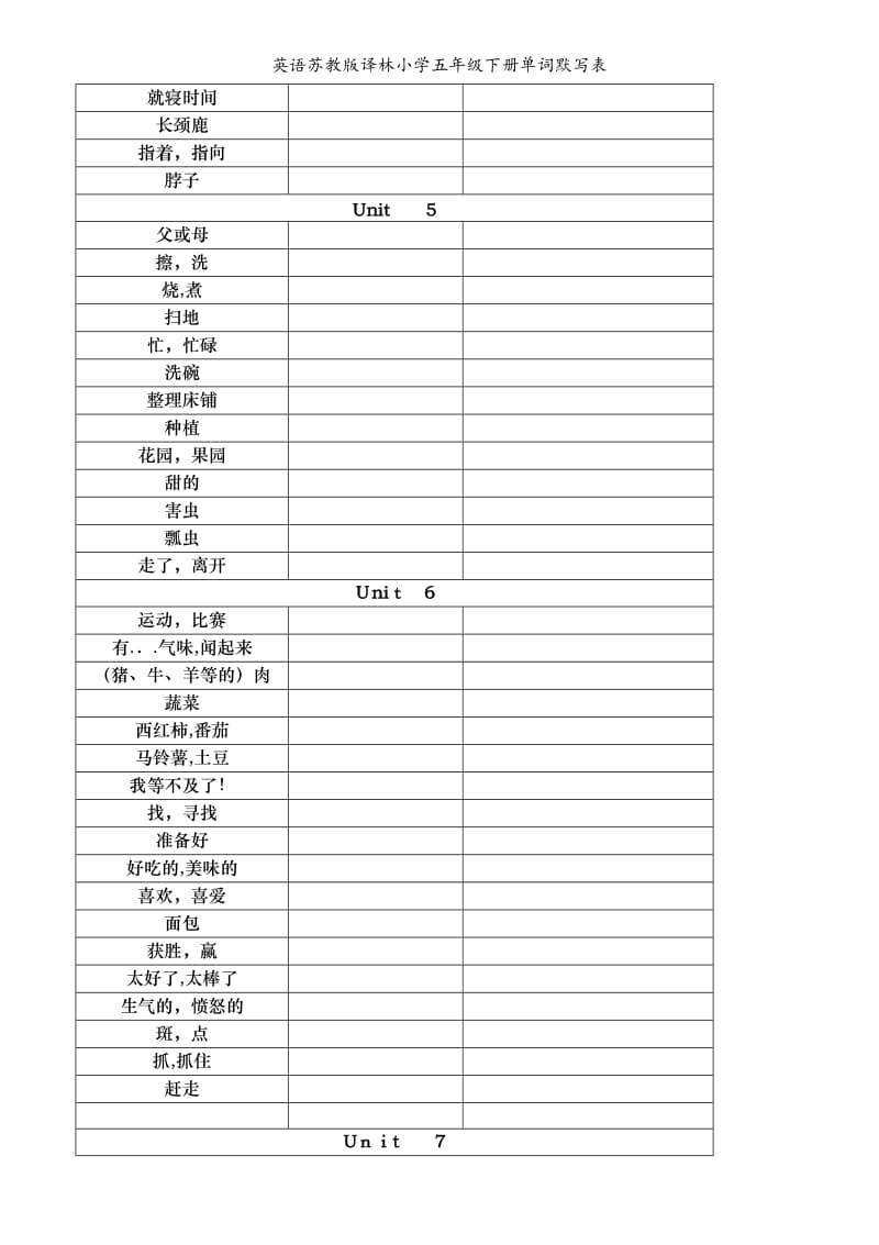 英语苏教版译林小学五年级下册单词默写表.doc_第3页