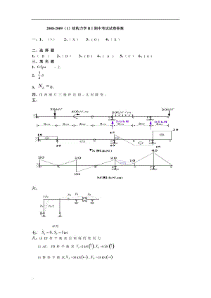 2008-2009(1)结构力学BⅠ期中考试试卷答案.doc