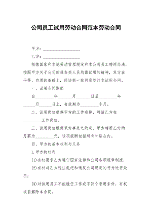 公司员工试用劳动合同范本劳动合同.docx