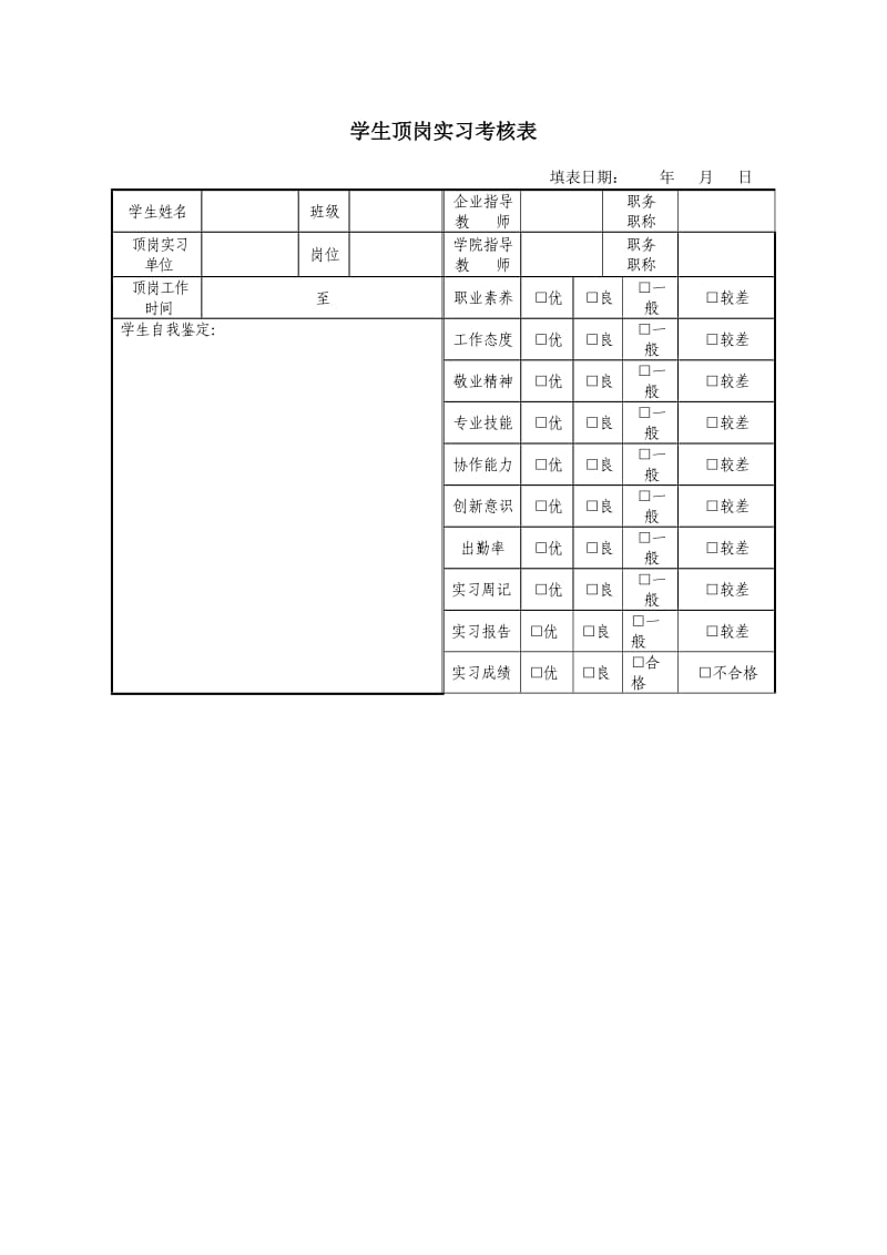 学院学生顶岗实习考核表.doc_第1页