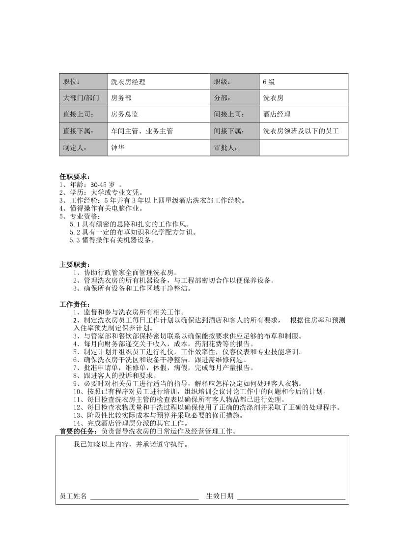 岗位职责模板[洗衣房经理].doc_第1页