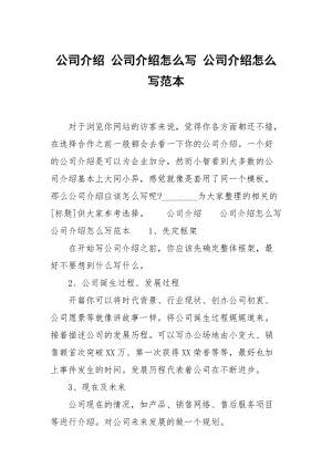 公司介绍 公司介绍怎么写 公司介绍怎么写范本.docx