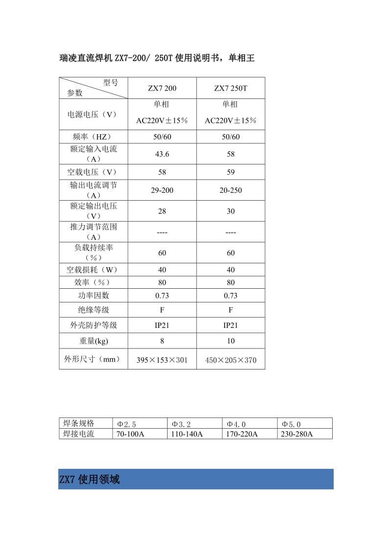 瑞凌直流焊机ZX7-200_250T使用说明书,单相王.doc_第1页