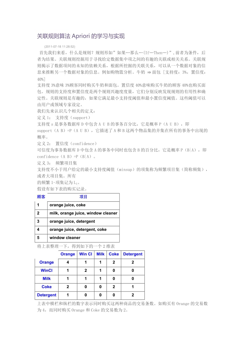 关联规则算法Apriori的学习与实现.doc_第1页