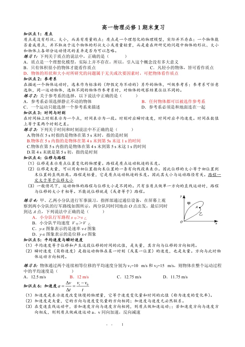 高一物理必修一知识点总结及各类题型;.docx_第1页