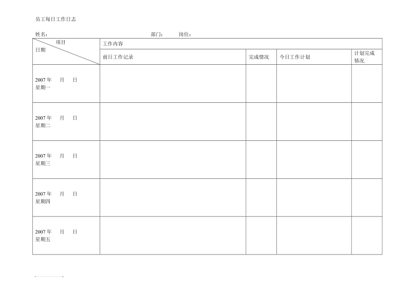 员工每日工作日志(模板)15161.doc_第1页