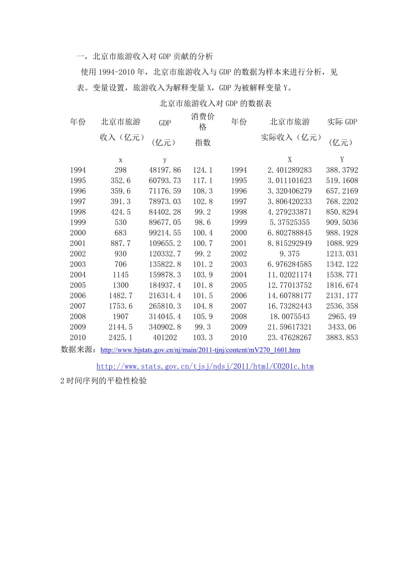 北京市旅游业收入对GDP贡献的线性回归分析1.doc_第2页