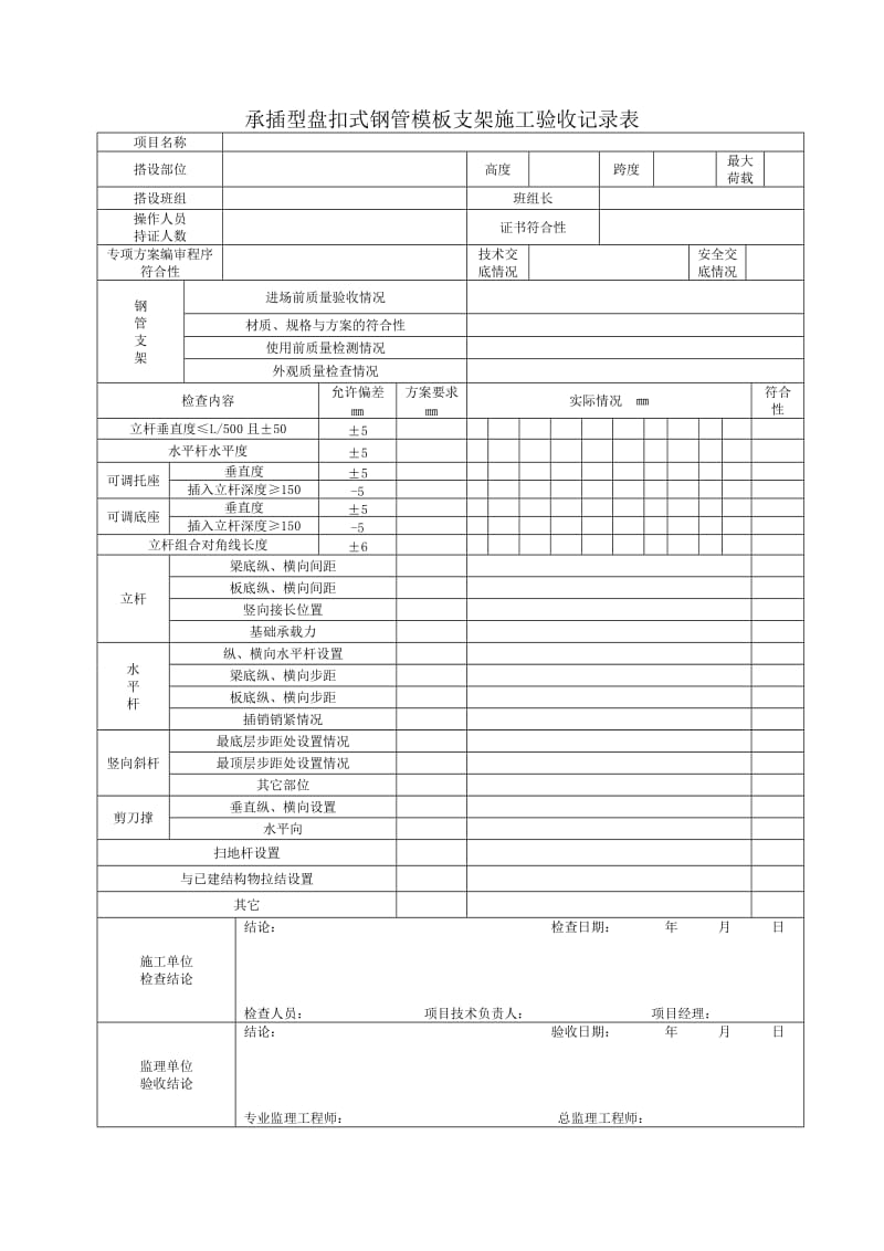 承插型盘扣式钢管支架施工验收记录表格(新).doc_第1页