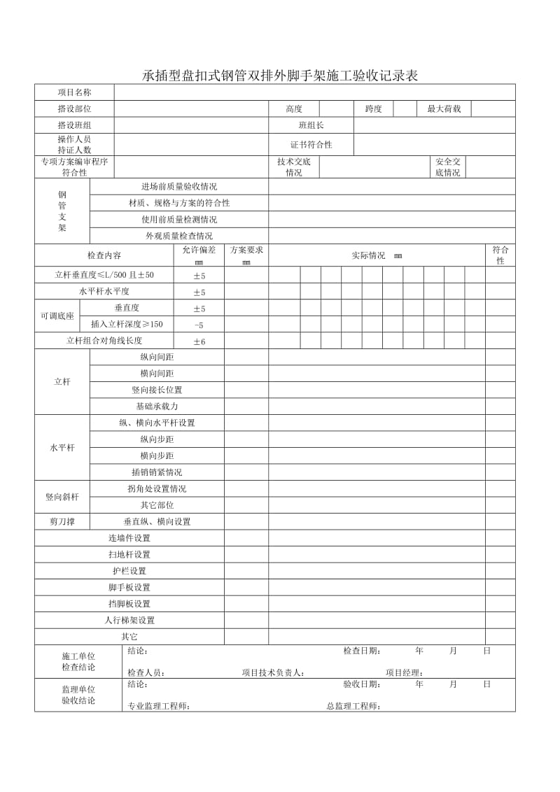 承插型盘扣式钢管支架施工验收记录表格(新).doc_第2页