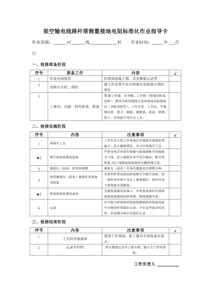 架空输电线路杆塔测量接地电阻标准化作业指导卡.doc_第1页