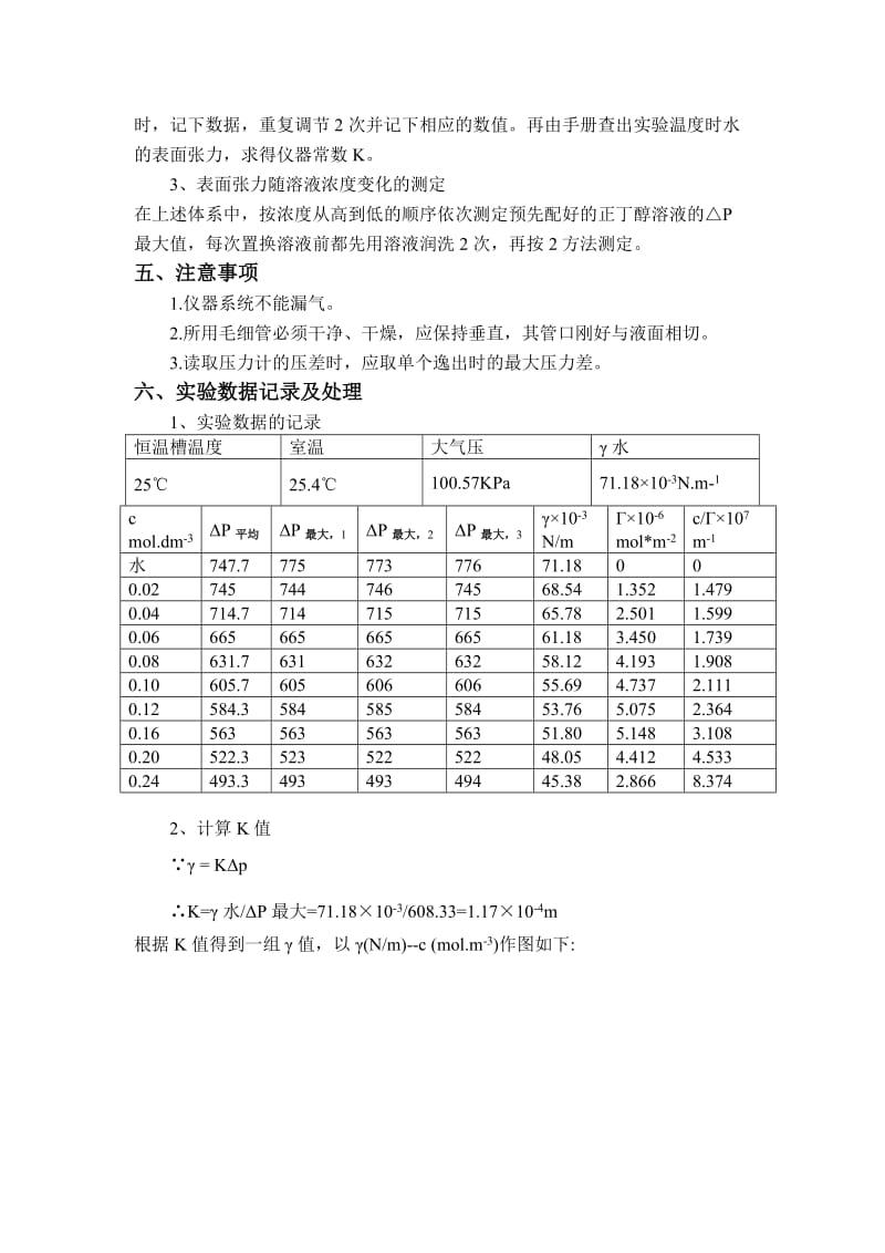 实验七-最大气泡压力法测定溶液的表面张力.doc_第3页